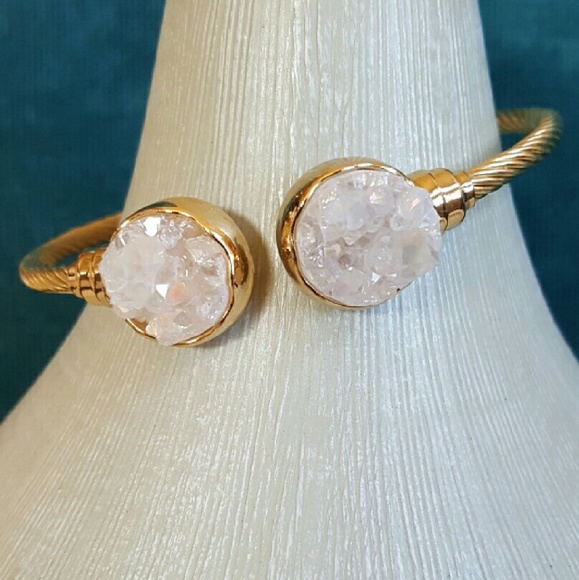 White mystic crystal Druzy Bangle Bracelet gold - Picture 4 of 4