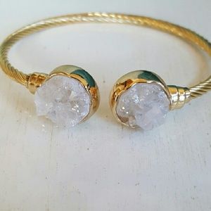 White mystic crystal Druzy Bangle Bracelet gold