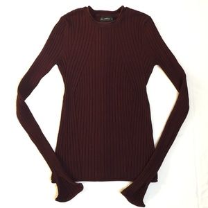 ZARA Crew Neck Burgundy Ribbed Sweater