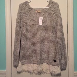 Hollister sweater with lace trim