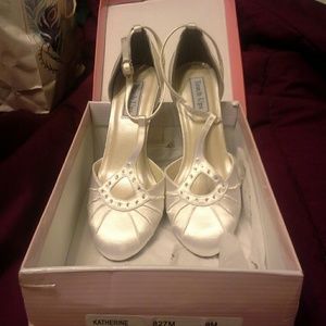 White satin wedding shoes