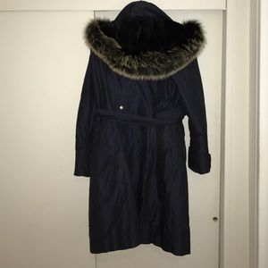 Navy Laundry puffer with fur hood