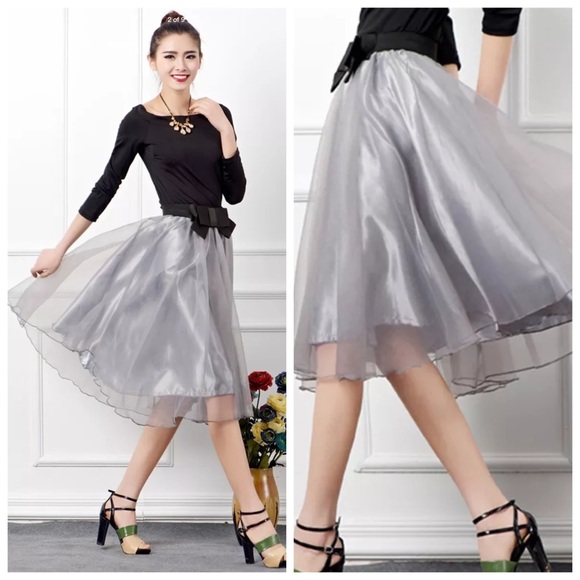 🍁Layered Black Gray Tulle Organza Swing Skirt OS - Picture 3 of 4