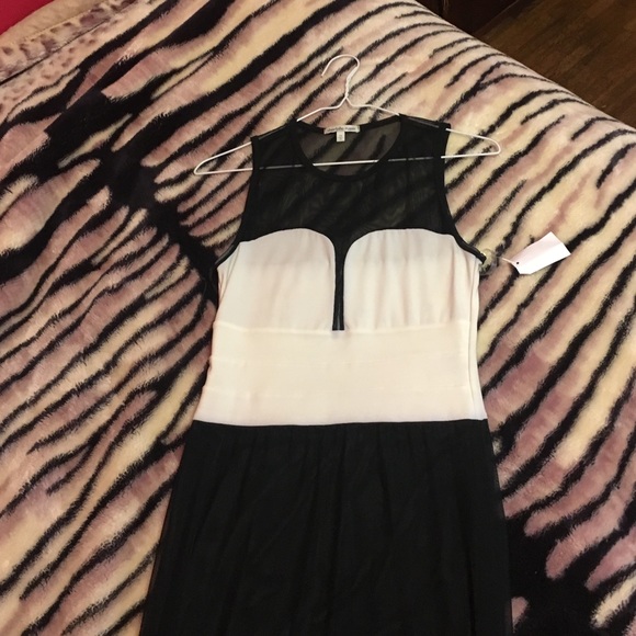 Black and white long dress with mesh