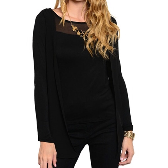 ❗️1-DAY SALE❗️Shoulder Chiffon Panels Black Top - Picture 2 of 2