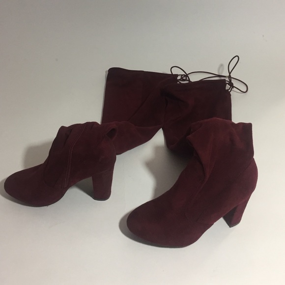 Burgundy adjustable thigh high boots