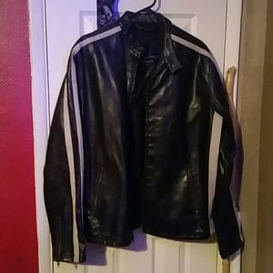 Black/ white leather coat
