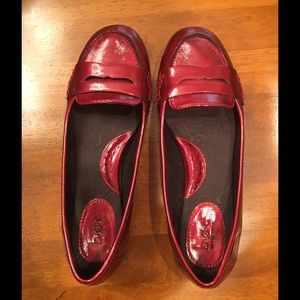 Red leather flats, penny loafer style. 8M.