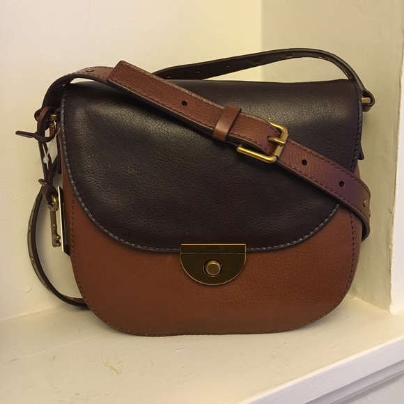 Fossil EMI Brown Multi Saddle crossbody bag purse - Picture 3 of 5