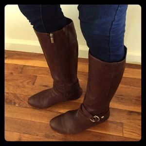 Bandolino Leather Brown Wedge Riding Boots Sz 7.5