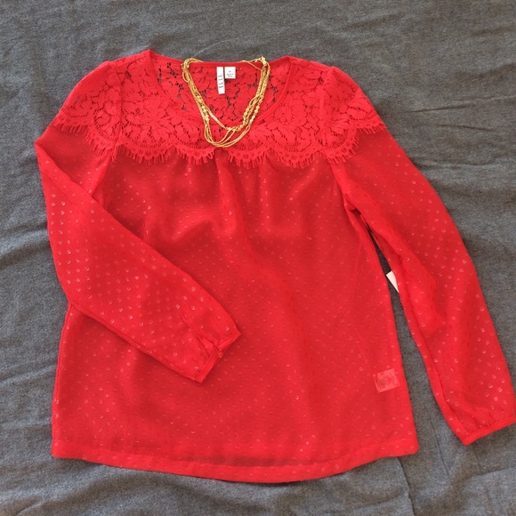 Beautiful holiday top! NWT Sparkly, Sheer, Red🎄