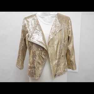 EXPRESS SEQUIN MOTO ZIP METALLIC TWO TONE JACKET S