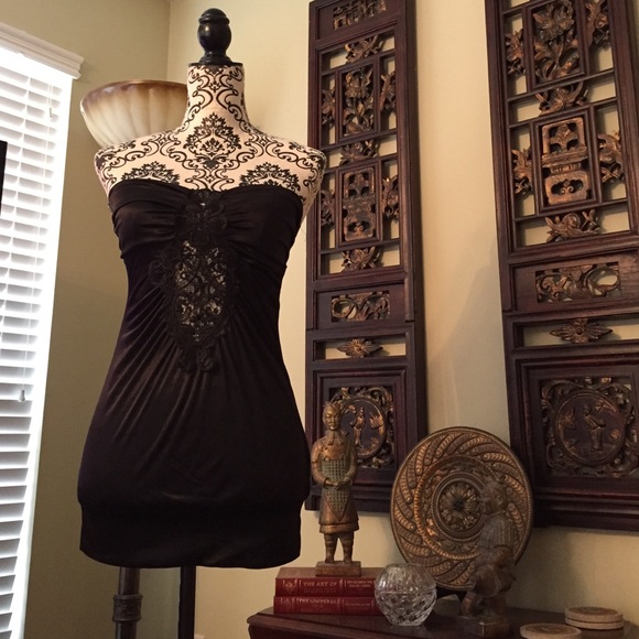 Black satiny corset style top