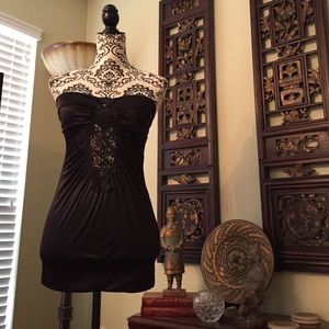 Black satiny corset style top