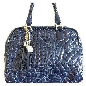 Navy Patten Leather Satchel