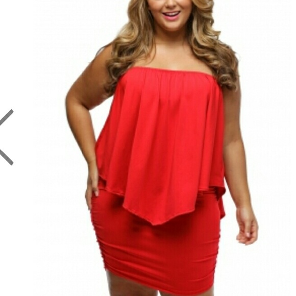 Red off shoulder dress - Picture 2 of 4