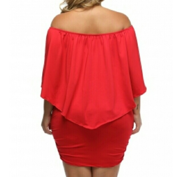 Red off shoulder dress - Picture 3 of 4