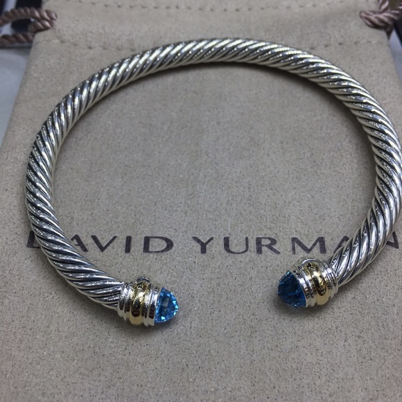 Cable Classic Bracelet Blue Topaz 14K Gold, 5mm