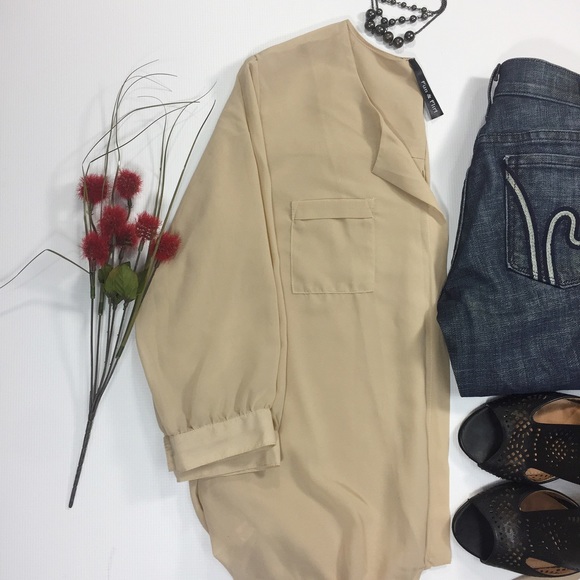 Tops - Tan Long Sleeve See Through Top Size Medium