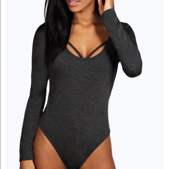 NWT Boohoo Grey Strappy Bodysuit