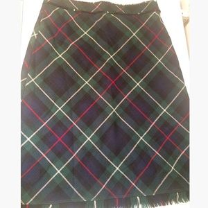 J. Crew Tartan Plaid Midi Skirt with Fringe Detail
