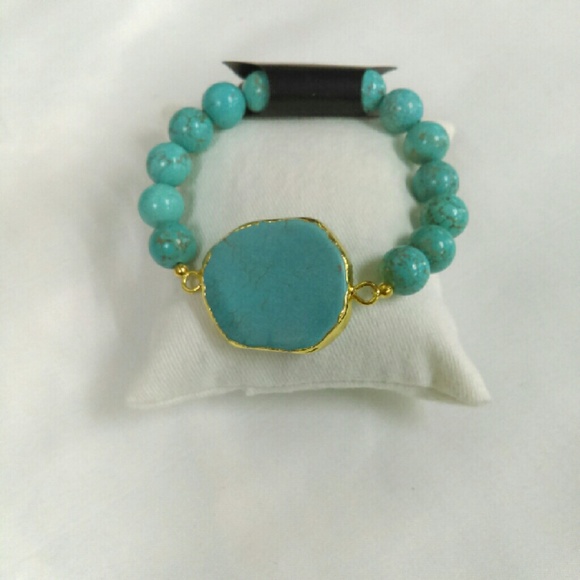 NWT Turquoise Slice Gemstone Stretch Bracelet - Picture 2 of 2
