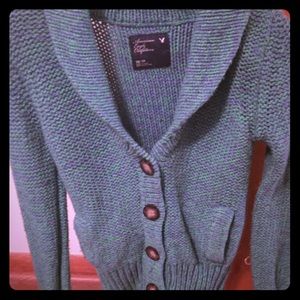 AEO XS Green/Blue Knit Button Up Cardigan