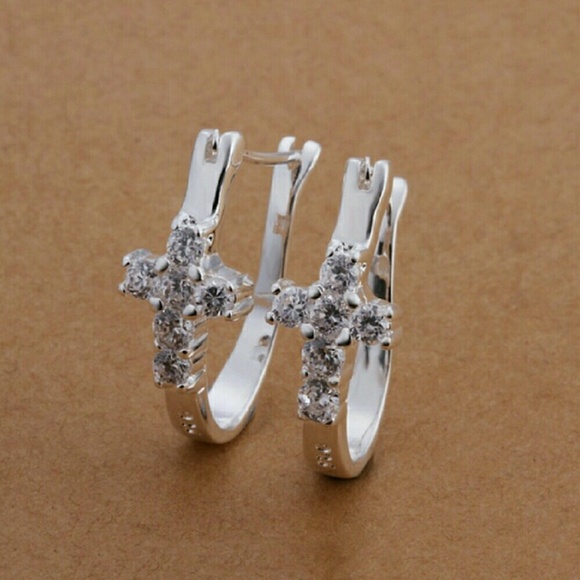 Earrings 925 Silver Plated Stud Dangle drop style - Picture 2 of 3