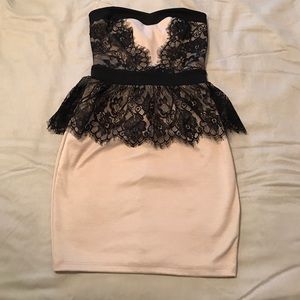 Black and Beige Lace Peplum Dress