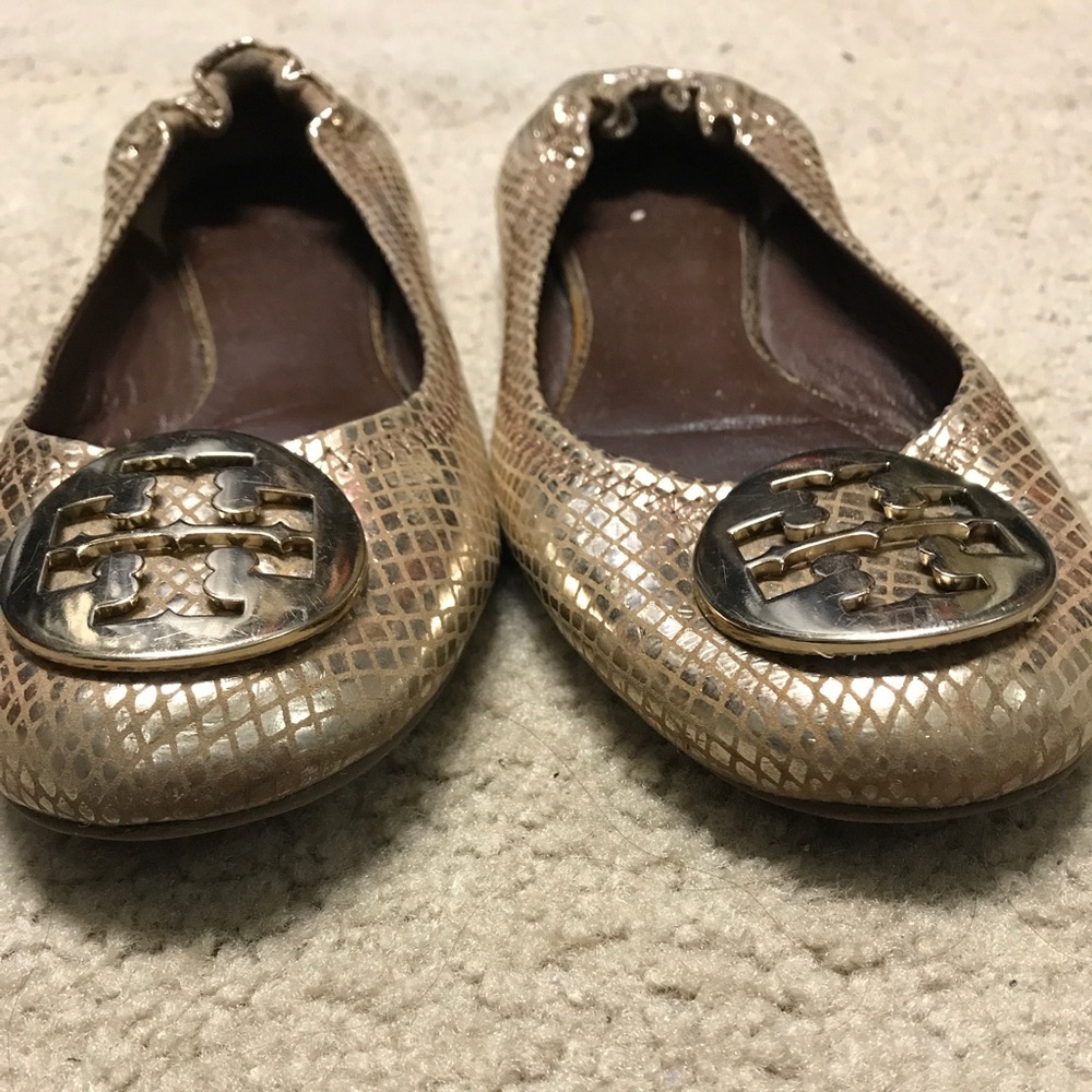 Tory Burch Gold Python Flats - Picture 2 of 4