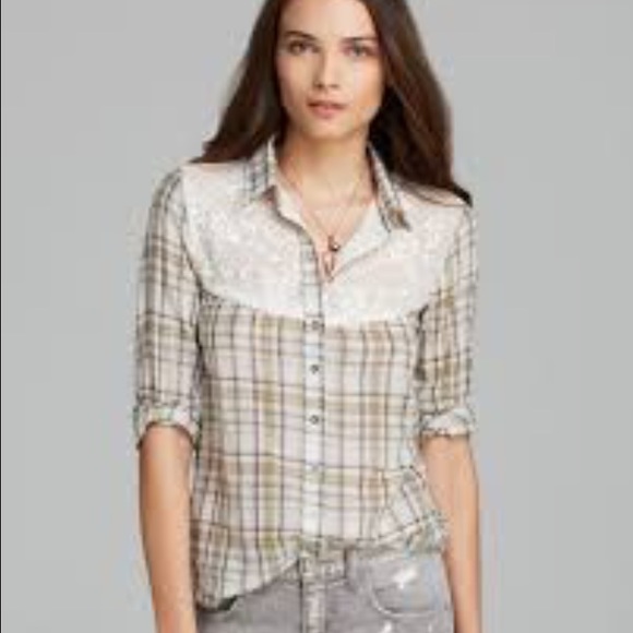 Free People Saddle Up' plaid button-down Medium