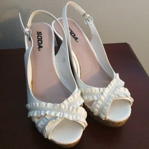 Cute white sling back wedges