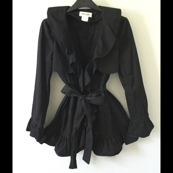 Black Ruffle Trench Coat