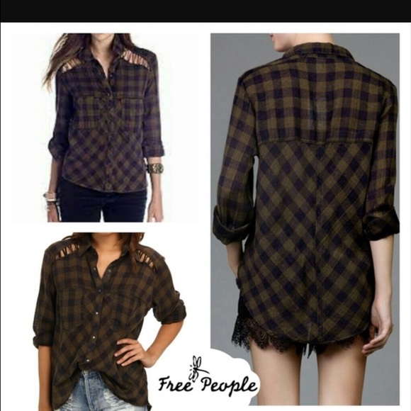 Free People 'plaid lace up buttondown' Small