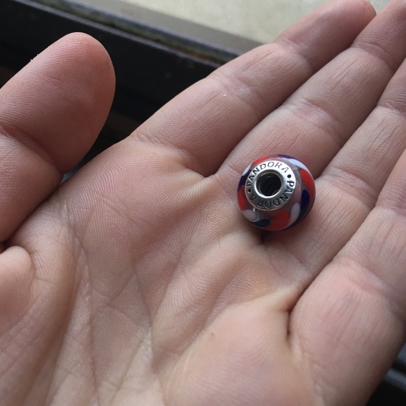 red, white, blue striped pandora charm