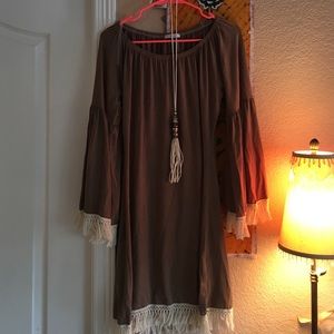Brown Fringe Babydoll Dress