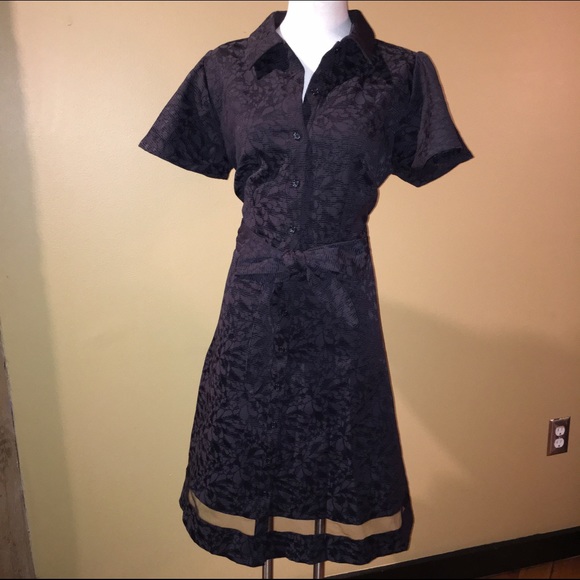 Christian Siriano Black button down dress w/ tie