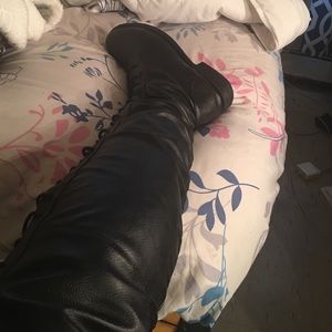 Lace up thigh high boots