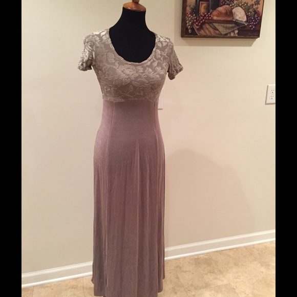 Taupe Floral Laced Draped Gown
