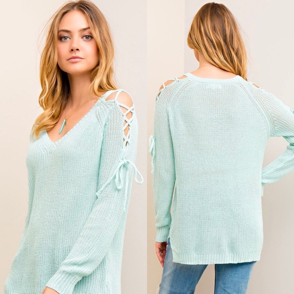 SALE Mint Tie Shoulder Sweater Knit - Picture 4 of 5