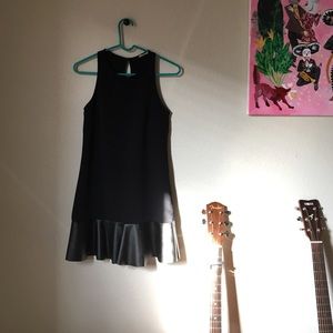 NWOT Black Drop Waist Faux Leather Trimmed dress