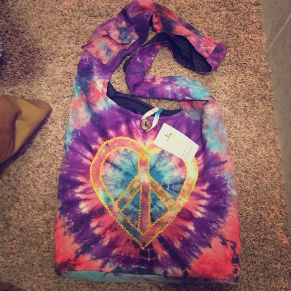 Peace sign tie dye bag