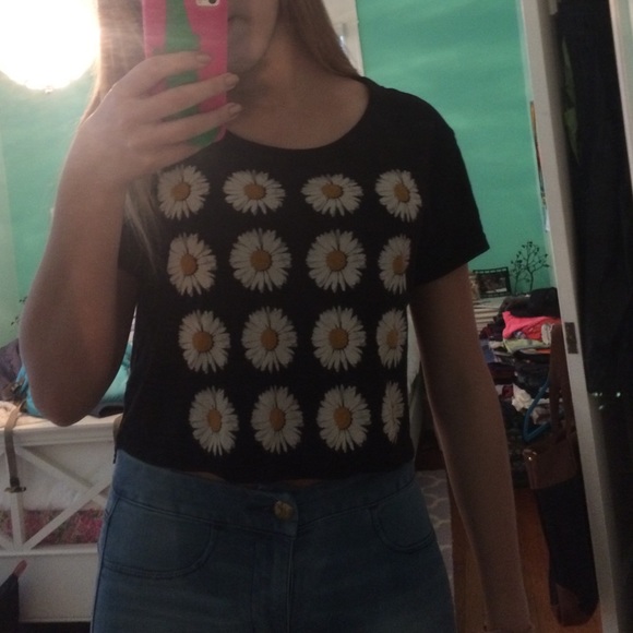 Black Crop Top with flowers
