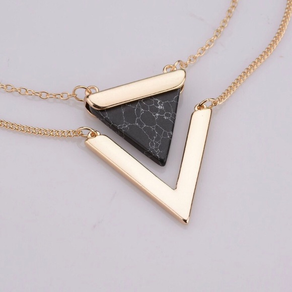 Triangle Double Layer Stone Necklace - Picture 3 of 6