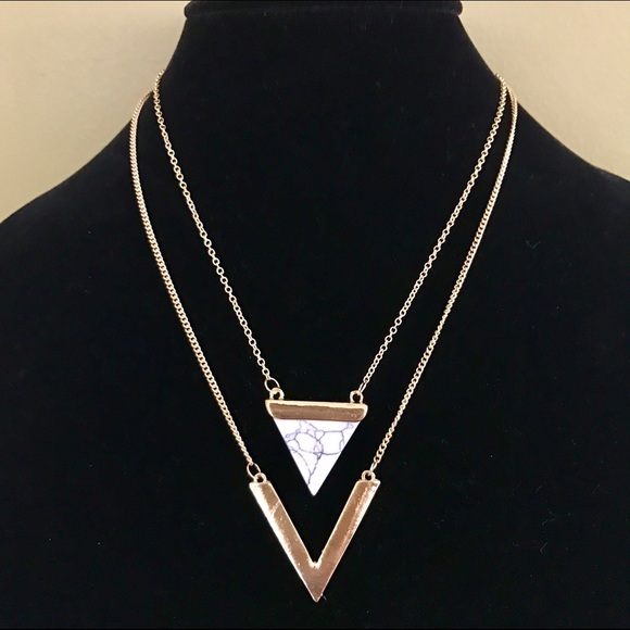 Triangle Double Layer Stone Necklace - Picture 2 of 6