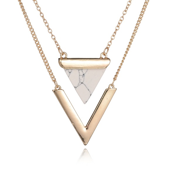Triangle Double Layer Stone Necklace - Picture 1 of 6