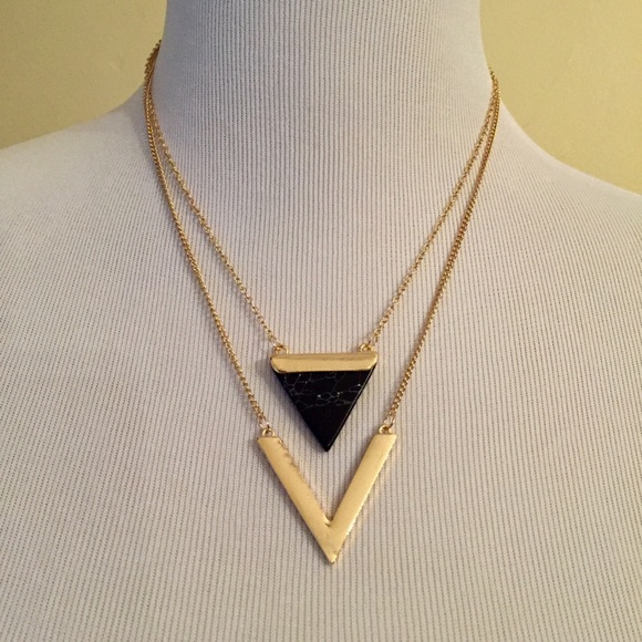 Triangle Double Layer Stone Necklace - Picture 5 of 6