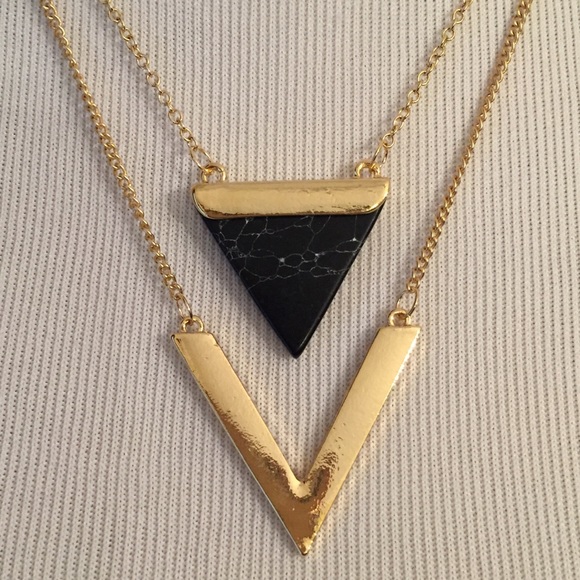 Triangle Double Layer Stone Necklace - Picture 6 of 6