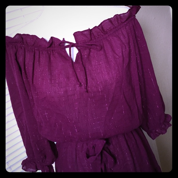 Dresses & Skirts - Vintage 70s fuschia purple metallic boho dress