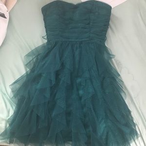 Strapless Glitter Mesh Corkscrew Skirt Dress